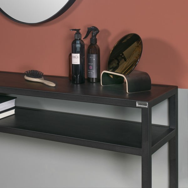 Černý konzolový stolek s deskou z dubového dřeva 30x120 cm Daniël – Spinder Design-image-4