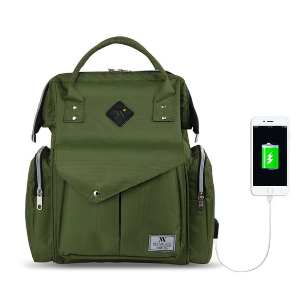 Zelený batoh pro maminky s USB portem My Valice HAPPY MOM Baby Care Backpack-image-1