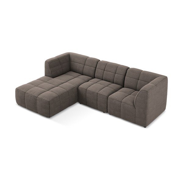 Hnědá rohová pohovka z textilie bouclé (levý roh/s lenoškou) Aloha – Makamii-image-3