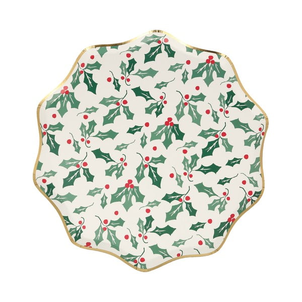 Papírové jednorázové tácky v sadě  8 ks Holly Pattern – Meri Meri