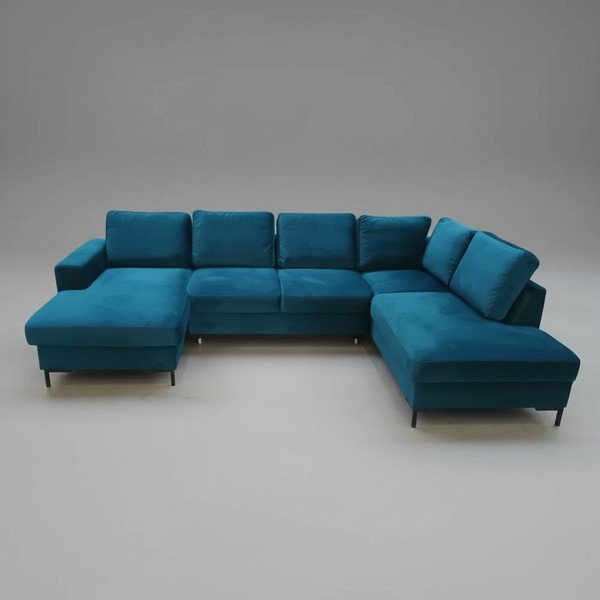 Sametová rozkládací/s úložným prostorem rohová pohovka v petrolejové barvě (pravý roh/do "U") Lofty Lilly - II. jakost – Miuform-image-1