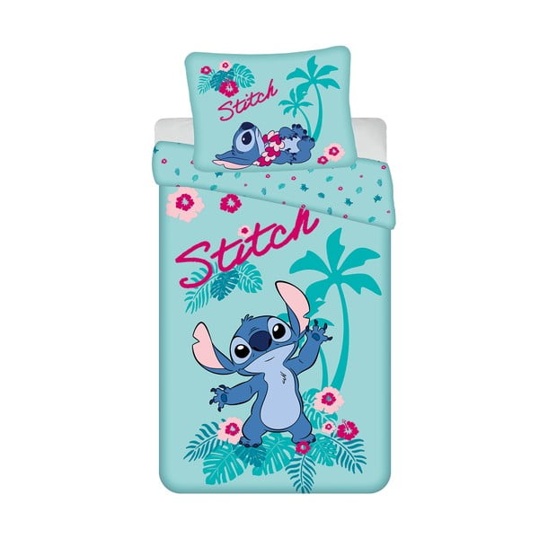Modré bavlněné dětské povlečení na jednolůžko 140x200 cm Lilo a Stitch "Hawaii"  – Jerry Fabrics