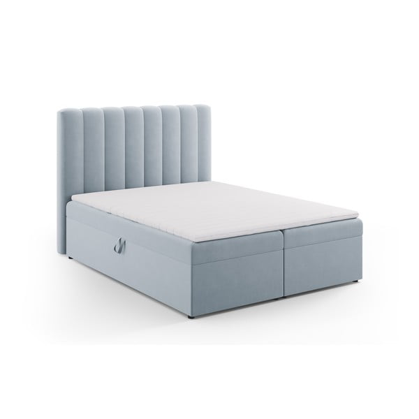 Světle modrá boxspring postel s úložným prostorem 160x200 cm Gina – Milo Casa