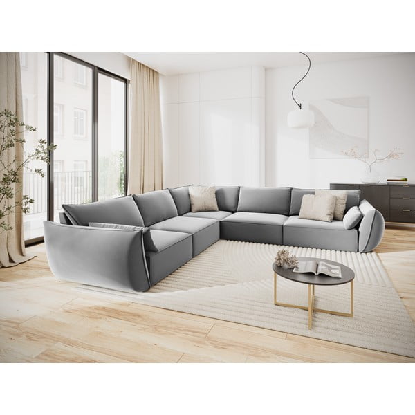 Světle šedá sametová rohová pohovka Vanda – Mazzini Sofas-image-1