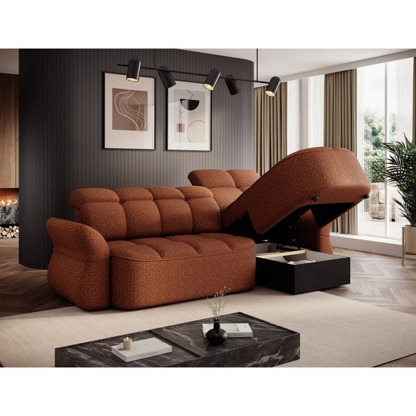 Sametová rozkládací/s úložným prostorem rohová pohovka v terakotové barvě (pravý roh/s lenoškou) Beneth – ELTAP-image-4