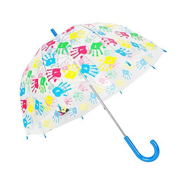 Dětský transparentní holový deštník s modrou rukojetí Birdcage Crook, ⌀ 72 cm