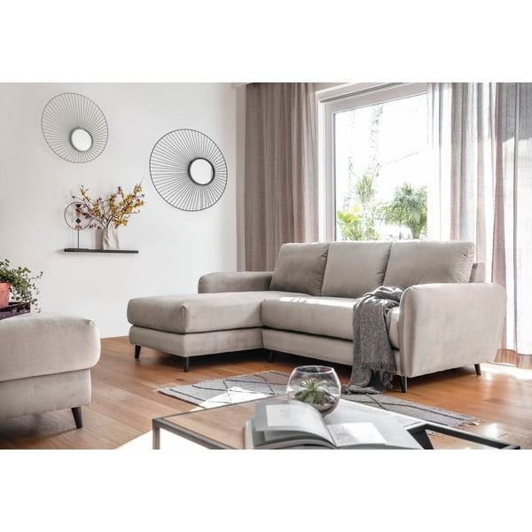 Béžová sametová rohová pohovka s podnožkou Miuform Cosy Claire, levý roh-image-1