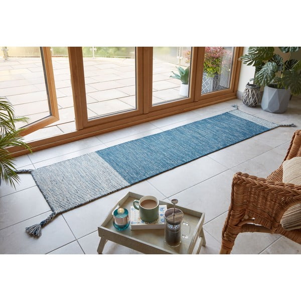 Modrý vlněný běhoun Flair Rugs Anu, 60 x 200 cm-image-1