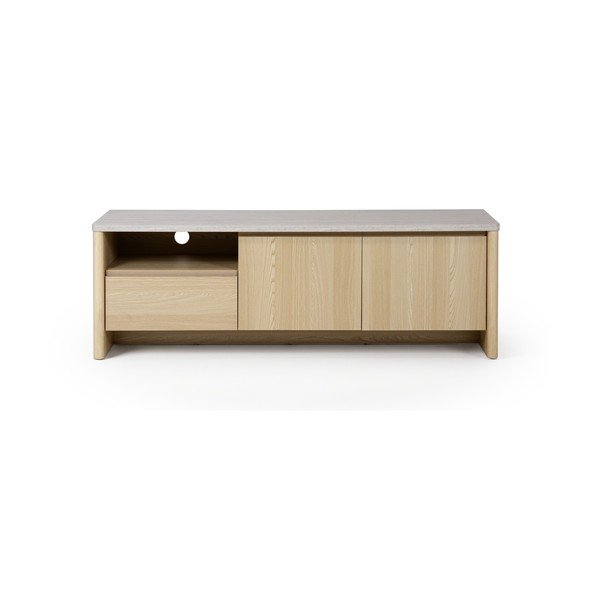 Bílý/ve světle přírodní barvě TV stolek v dekoru dubu 153x50x45 cm Dore – Marckeric