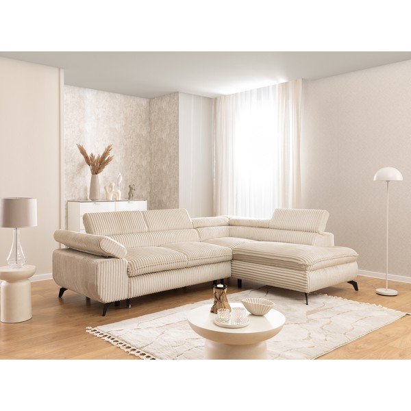 Béžová manšestrová rohová pohovka (pravý roh/do L) Marbeya  – Ropez-image-1