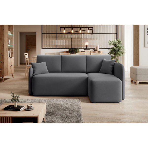 Taupe sametová rozkládací/s úložným prostorem rohová pohovka (pravý roh/s lenoškou) Hadson – ELTAP-image-1