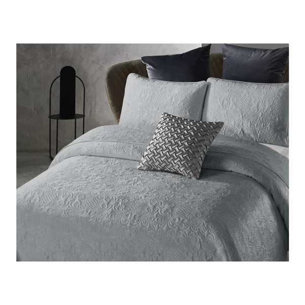 Světle šedý přehoz z mikroperkálu s povlakem na polštář Dreamhouse Velvet Clara, 180 x 250 cm-image-1