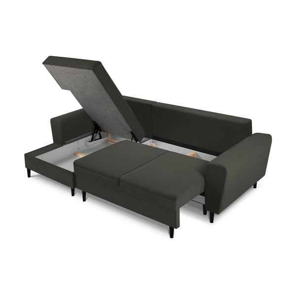 Černá manšestrová rozkládací/s úložným prostorem rohová pohovka (levý roh/s lenoškou) Kyoto – Cosmopolitan Design-image-3