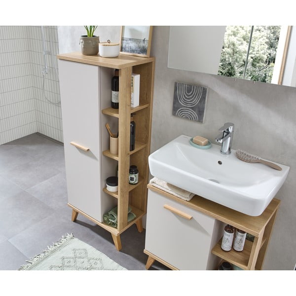 Krémová skříňka pod umyvadlo v dekoru dubu 60,5x65 cm Quickset 966 – Pelipal-image-3