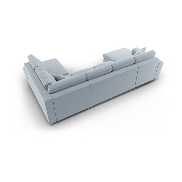 Světle modrá sametová rozkládací/s úložným prostorem rohová pohovka (pravý roh/do "U") Kyoto – Cosmopolitan Design-image-4