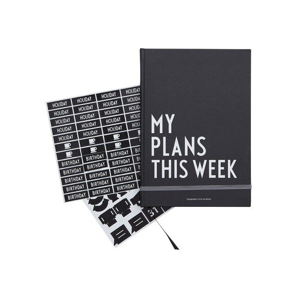 Černý týdenní plánovač Design Letters Plans