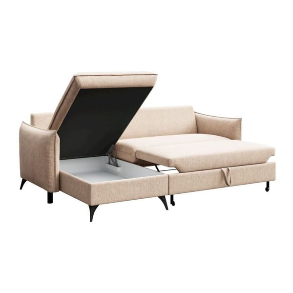 Béžová rozkládací/s úložným prostorem rohová pohovka z textilie bouclé (levý roh/s lenoškou) Brim – Rodier-image-3