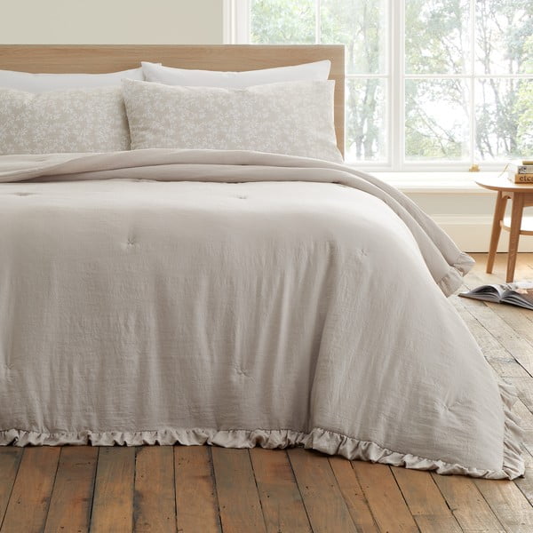 Béžový přehoz na dvoulůžko 220x230 cm Soft Washed Frill – Bianca