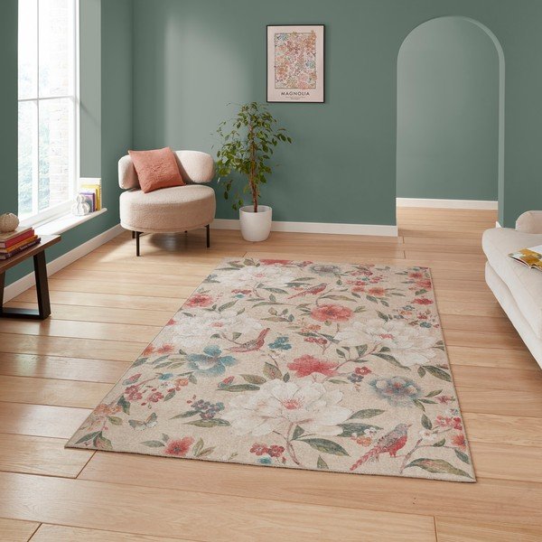 Béžový pratelný koberec 122x170 cm Pipa Floral – Catherine Lansfield-image-2