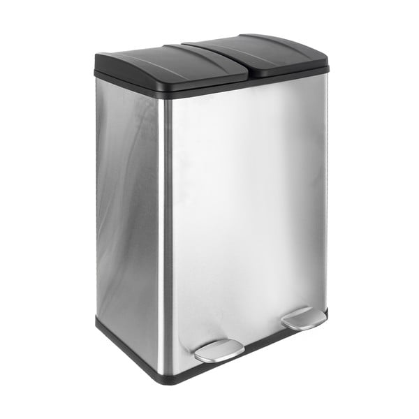 Nášlapný odpadkový koš na tříděný odpad z nerezové oceli v leskle stříbrné barvě 2x30 l Duo – Orion-image-1