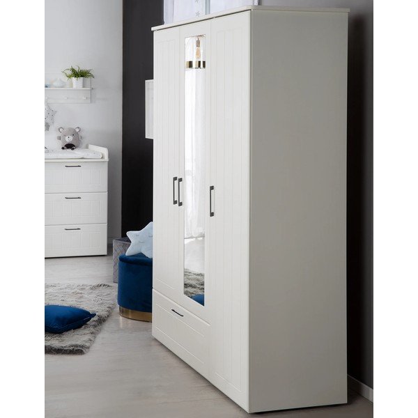 Bílá dětská šatní skříň se zrcadlem 139x190 cm Sylt – Roba-image-3