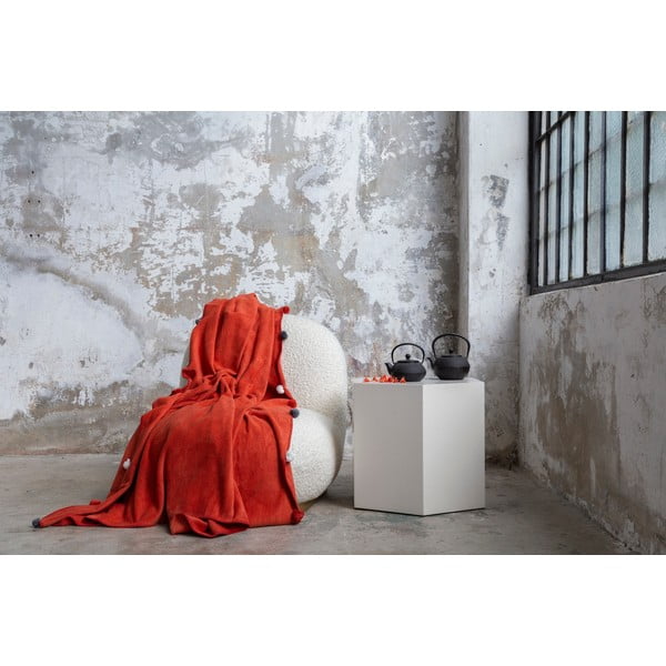 Fleecový přehoz v cihlové barvě 150x200 cm Pom Pom – Mijolnir-image-2