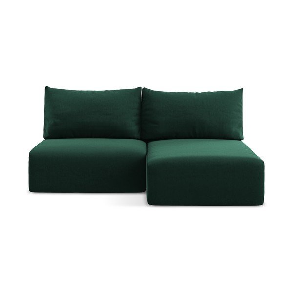 Tmavě zelená sametová rozkládací/s úložným prostorem rohová pohovka (pravý roh/s lenoškou) Kalena – Makamii