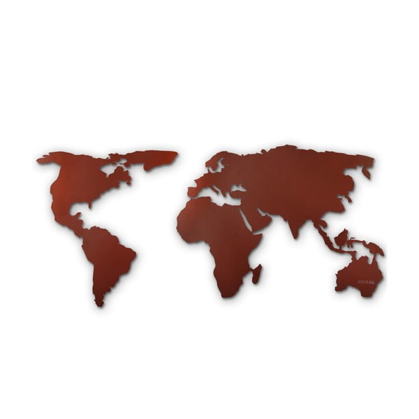 Nástěnná kovová dekorace Map Of The World Brown, 85 x 170 cm