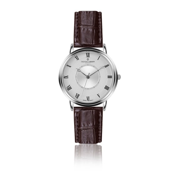 Pánské hodinky s tmavě hnědým páskem z pravé kůže Frederic Graff Silver Grand Combin Croco Brown Leather
