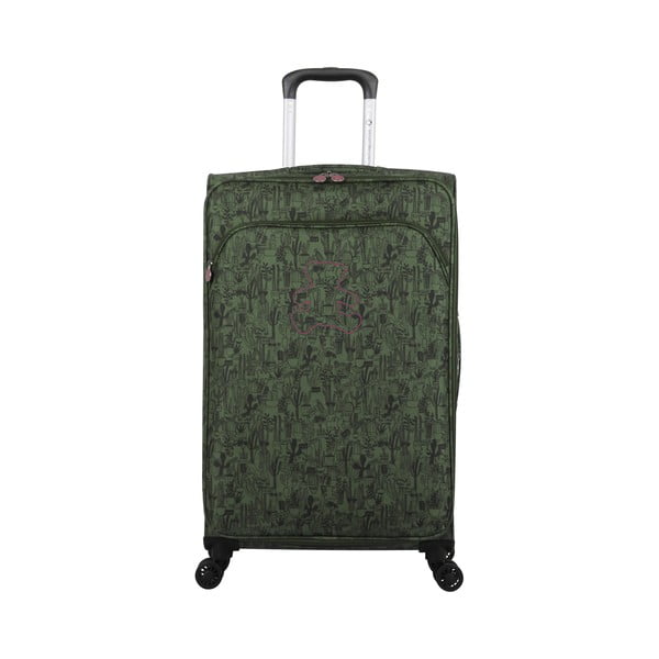 Zelené zavazadlo na 4 kolečkách Lulucastagnette Teddy Bear, 71 l