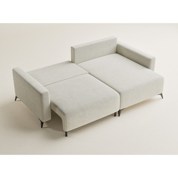 Krémová žinylková rozkládací/s úložným prostorem rohová pohovka (pravý roh/s lenoškou) Leon – Maison de Rêve-image-3