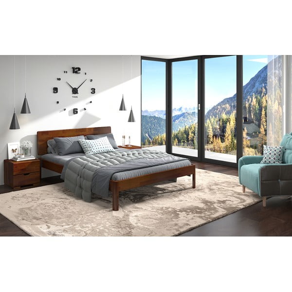 Tmavě hnědá dvoulůžková postel z borovicového dřeva 160x200 cm Ammer – Skandica-image-3