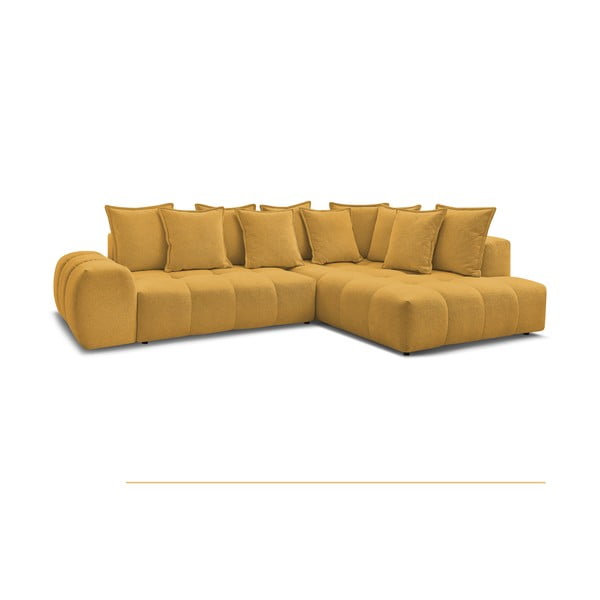 Žinylková rozkládací/s úložným prostorem rohová pohovka v hořčicové barvě (pravý roh/do L) Everest – Bobochic Paris-image-3