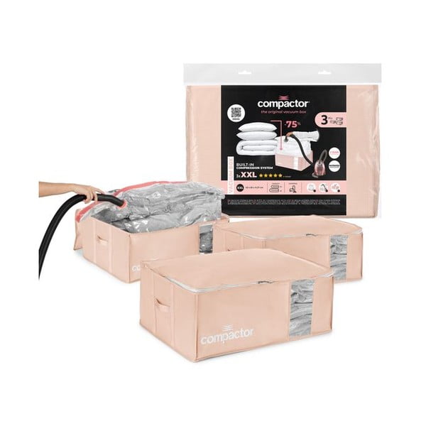 Vakuové plastové úložné boxy na oblečení v sadě 3 ks 65x45x27 cm Pink Edition – Compactor