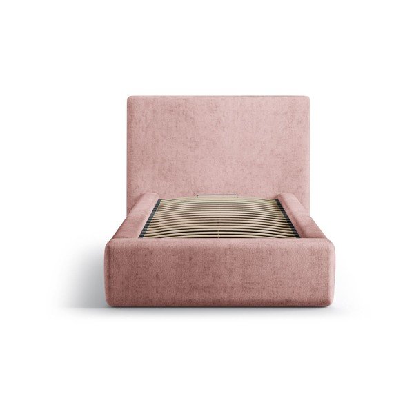Růžová čalouněná jednolůžková postel s úložným prostorem s roštem 90x200 cm Amy – Micadoni -image-3