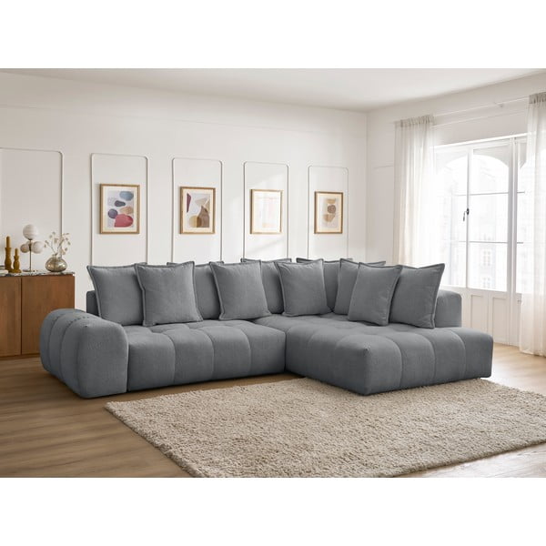 Tmavě šedá žinylková rozkládací/s úložným prostorem rohová pohovka (pravý roh/do L) Everest – Bobochic Paris-image-1