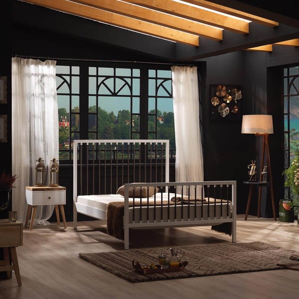 Bílá kovová dvoulůžková postel s roštem 180x200 cm Breeze – Kalune Design-image-4