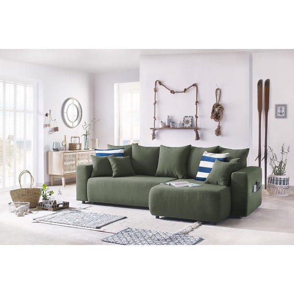 Zelená rozkládací rohová oboustranná pohovka Bobochic Paris Envy-image-4