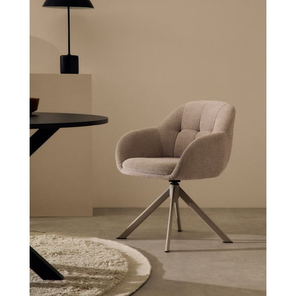 Béžové čalouněné jídelní křeslo s područkami Dorina – Kave Home-image-1