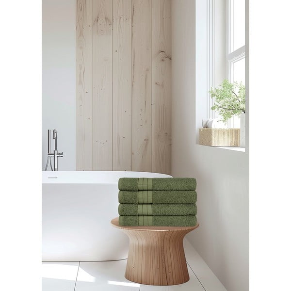 Tmavě zelené froté bavlněné ručníky v sadě 4 ks 50x100 cm – Good Morning-image-1