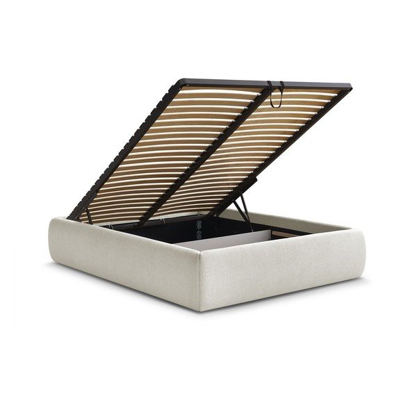 Béžová čalouněná dvoulůžková postel s úložným prostorem/bez čela s roštem 180x200 cm Inera – Bobochic Paris-image-3