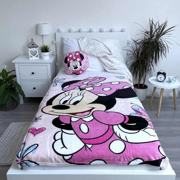 Růžová dětská deka z mikroflanelu 100x150 cm Minnie Flowers – Jerry Fabrics-image-2