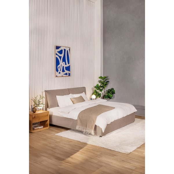 Čalouněná dvoulůžková postel taupe s úložným prostorem s roštem 180x200 cm Thessa Pillow – Bonami Selection-image-1