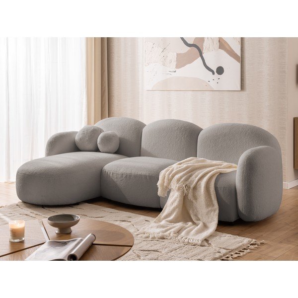 Šedá rohová pohovka z textilie bouclé (levý roh/s lenoškou) Orbit – Ropez-image-4