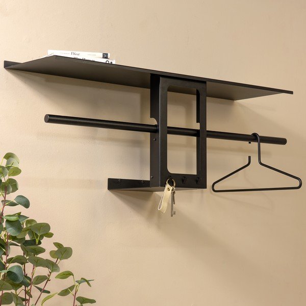Černý ocelový nástěnný věšák s poličkou 100 cm Luno Small – Spinder Design-image-1