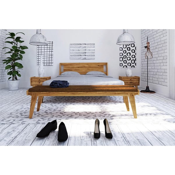 Lavice z dubového dřeva s oranžovým sedákem Retro - The Beds-image-2