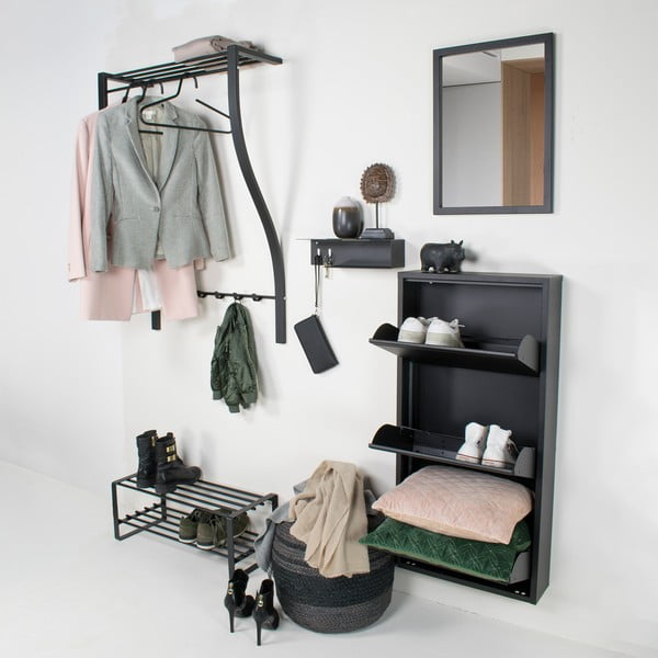 Černý kovový nástěnný věšák s poličkou 75 cm Carve – Spinder Design-image-1