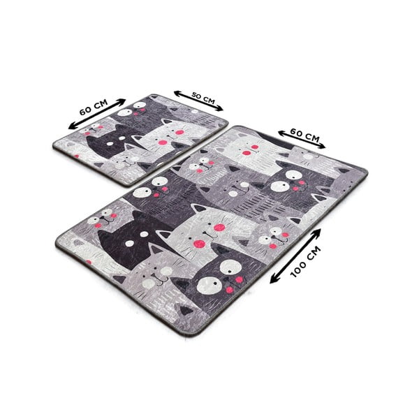 Šedé koupelnové předložky v sadě 2 ks 60x100 cm Meow – Foutastic-image-3