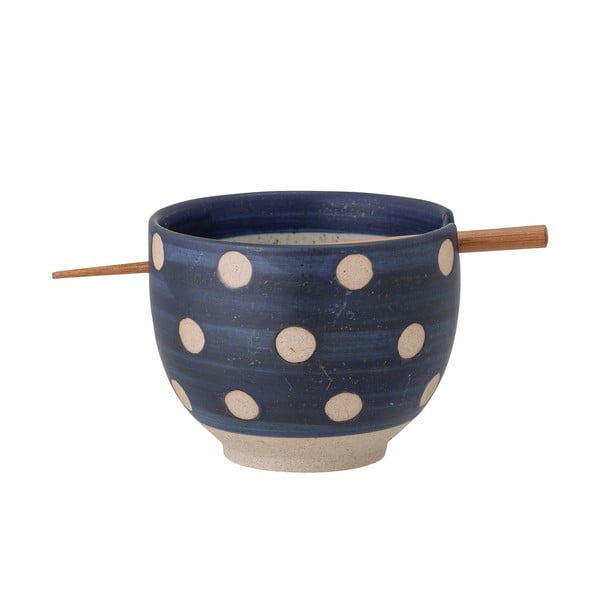 Modrá kameninová miska s jídelními hůlkami Bloomingville Masami, ø 13 cm-image-2