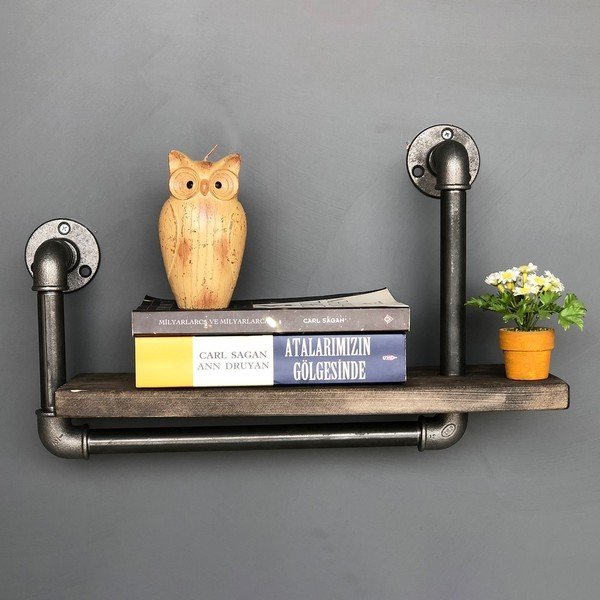 Dřevěná nástěnná police s kovovým potrubím Boruraf Angela-image-1